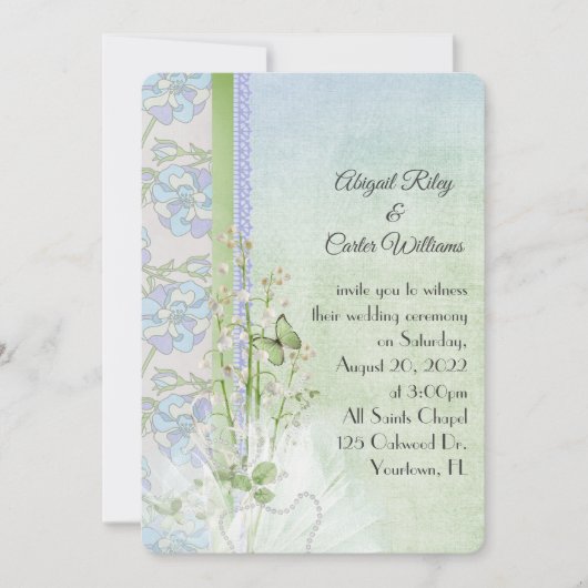 Lilie des Tals und Schmetterling mit Perlen Einladung (Vorderseite)