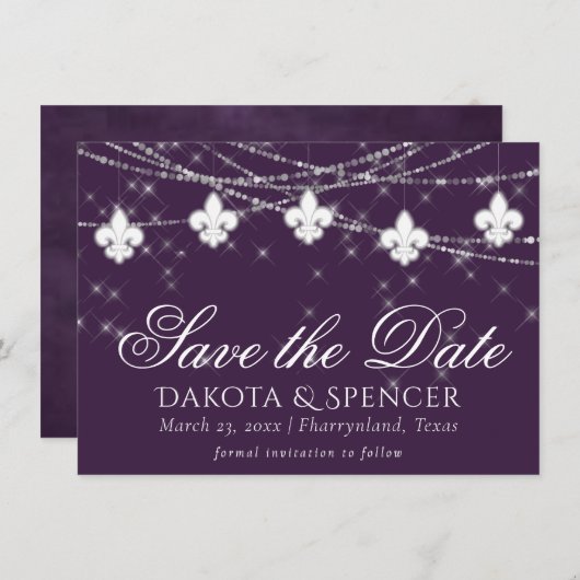 Lilie Eggplant Lila Lights | Moody Plum Save The Date (Vorne/Hinten)