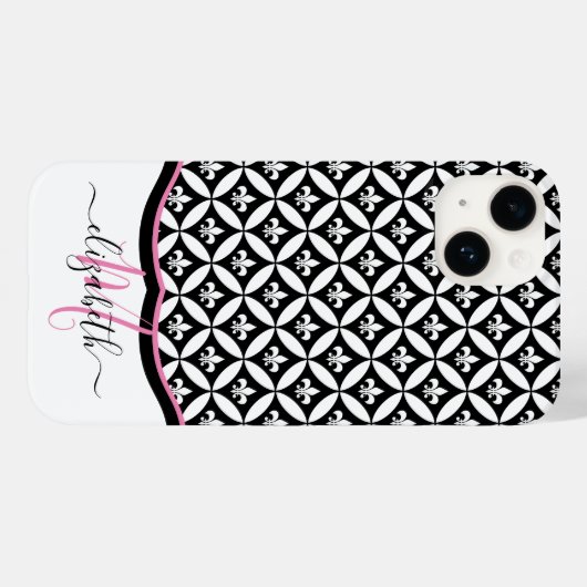 Lilie Eternity Pattern Monogram - Black Case-Mate iPhone Hülle (Rückseite (Horizontal))