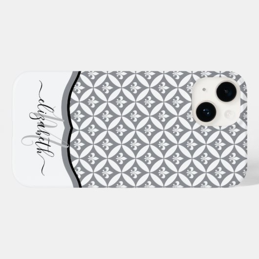 Lilie Eternity Pattern Monogram - Grau Case-Mate iPhone Hülle (Rückseite (Horizontal))