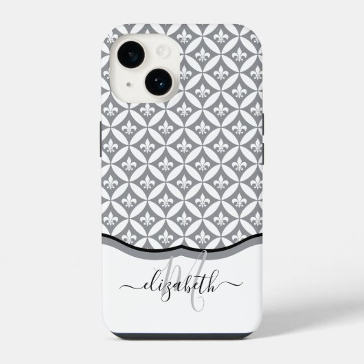 Lilie Eternity Pattern Monogram - Grau iPhone Hülle (Rückseite)