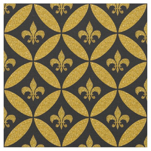 Lilie Eternment Pattern Imitate Gold | Schwarz Stoff (Nahaufnahme)