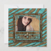 Lilie Foto Card Blue Brown Zebra Suede Einladung (Rückseite)