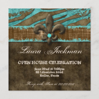 Lilie Foto Card Blue Brown Zebra Suede Einladung