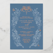 Lilie Frühjahr Hochzeit graublau Folieneinladung (Vorderseite)