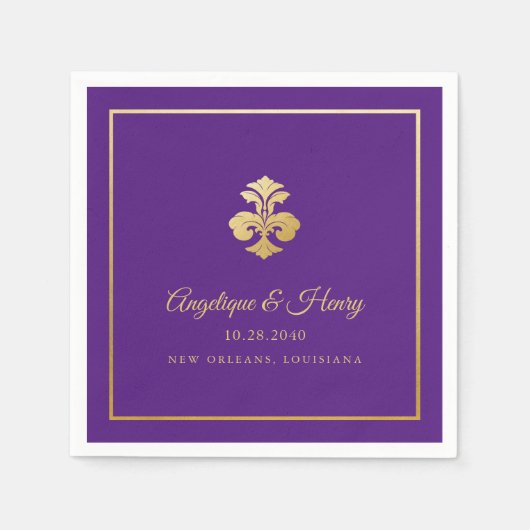 Lilie Gold Lila Elegante Personalisiert Serviette (Vorderseite)