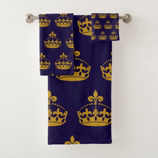 Lilie Golden Crown Royalty Lily Blume Navy Badhandtuch Set (Insitu)