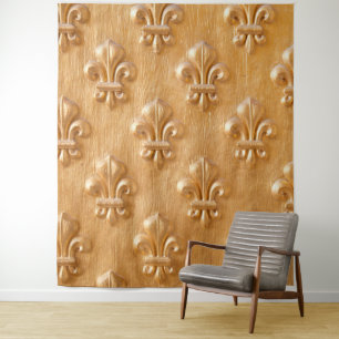 Lilie, goldfarbene Holzwand, Vintages Holz Wandteppich