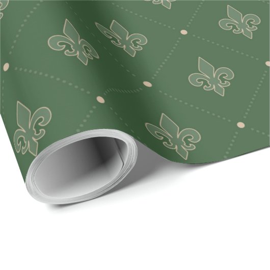 Lilie Green French Damask Pattern Geschenkpapier (Rolleneckpunkt)