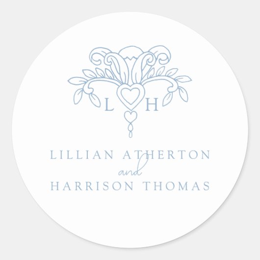 Lilie Hochzeit danke Ihnen, weiß blau Gefallen Runder Aufkleber (Vorderseite)