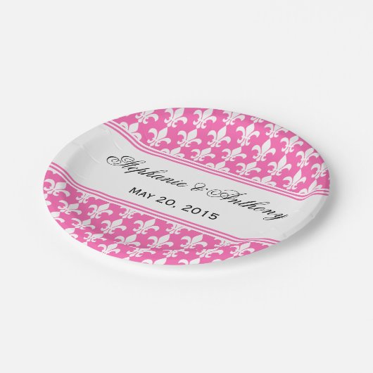 Lilie Hochzeit in Weiß und Heiß Rosa Pappteller (Schrägansicht)