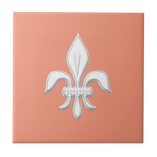 Lilie im Weiß auf hellem korallenrotem Fliese (Vorderseite)