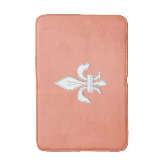 Lilie in Weiß auf Korallenrosa / Pfirsich Badematte (Vorderseite Vertikal)