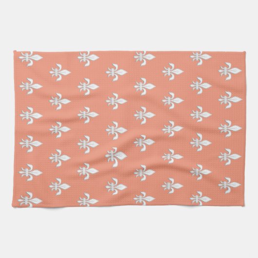 Lilie in Weiß auf Korallenrosa / Pfirsich Geschirrtuch (Horizontal)