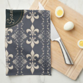 Lilie, königliches Nahtmuster. Text. Geschirrtuch (Viertel Falte)