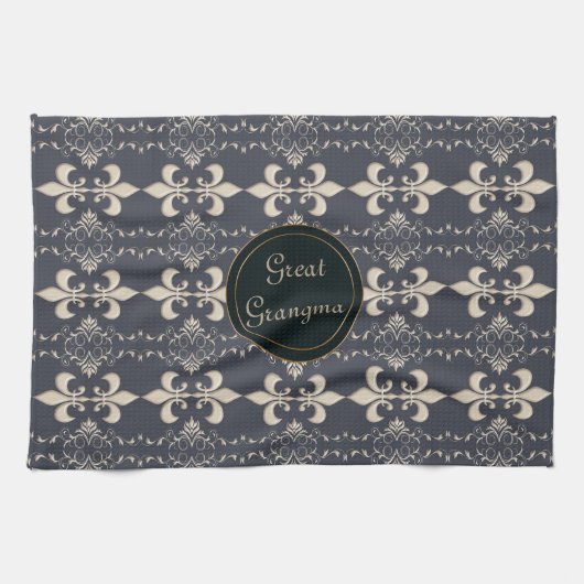 Lilie, königliches Nahtmuster. Text. Geschirrtuch (Horizontal)