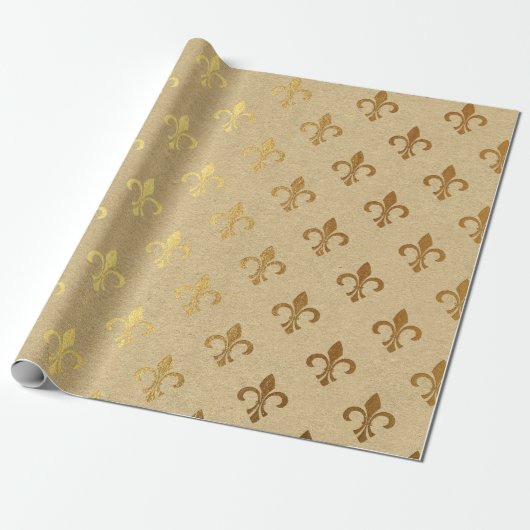Lilie Kraft Gold Natural Royal Minimal Geschenkpapier (Ungerollt)