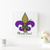 Lilie Mardi Gras Quadratische Wanduhr (Zuhause)