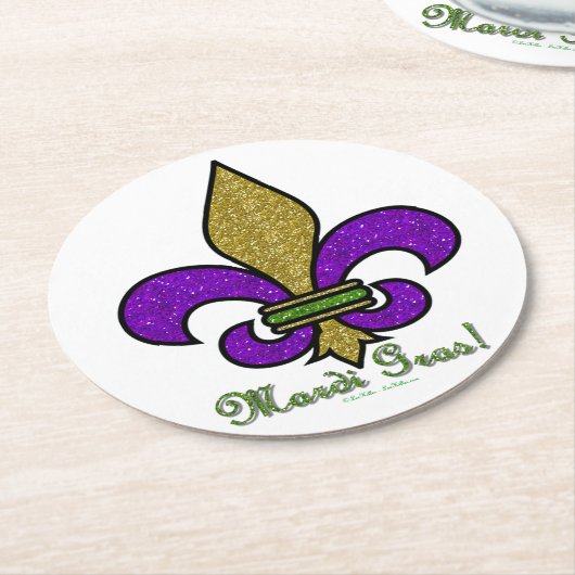 Lilie Mardi Gras Runder Pappuntersetzer (Angewinkelt)