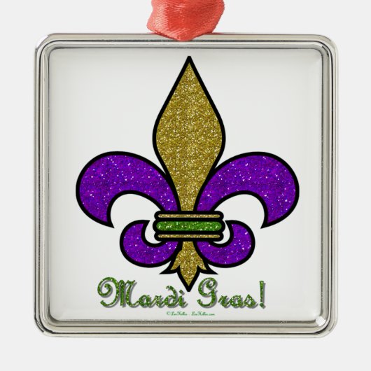 Lilie Mardi Gras Silbernes Ornament (Vorne)