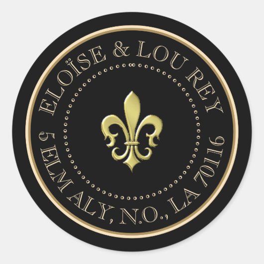 Lilie Metallic Gold Black Rücksendeadresse Runder Aufkleber (Vorderseite)