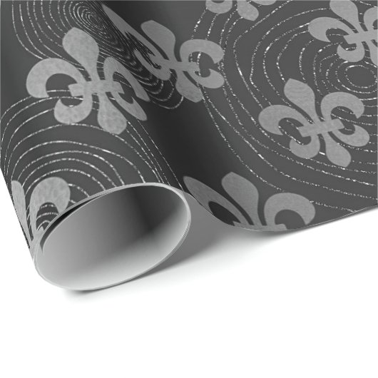 Lilie Metallic Silver Black Gray Circles Geschenkpapier (Rolleneckpunkt)