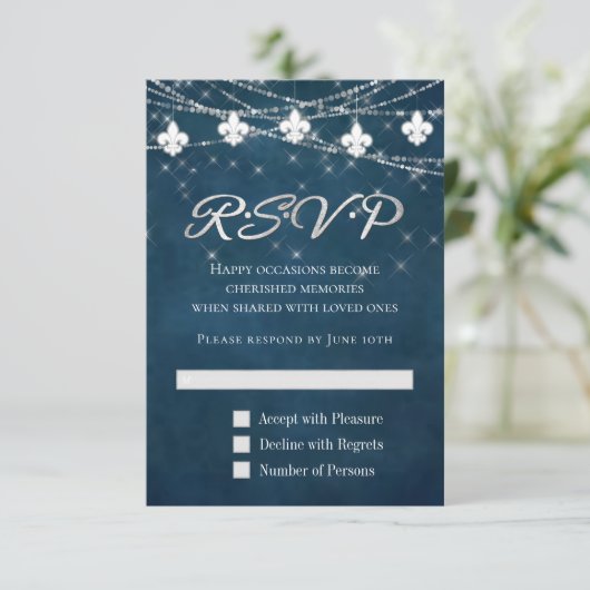 Lilie Navy Blue Lights | Rustic Boho Chic RSVP Karte (Stehend Vorderseite)