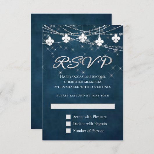 Lilie Navy Blue Lights | Rustic Boho Chic RSVP Karte (Vorne/Hinten)