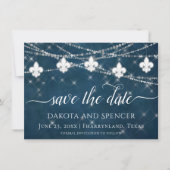 Lilie Navy Blue Lights | Rustikale Hochzeit Save The Date (Vorderseite)