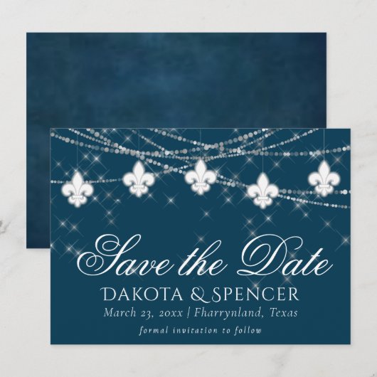 Lilie Navy Blue Lights | Rustikale Hochzeit Save The Date (Vorne/Hinten)