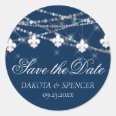 Lilie Navy Blue Lights | Save the Date Chic Runder Aufkleber (Vorderseite)