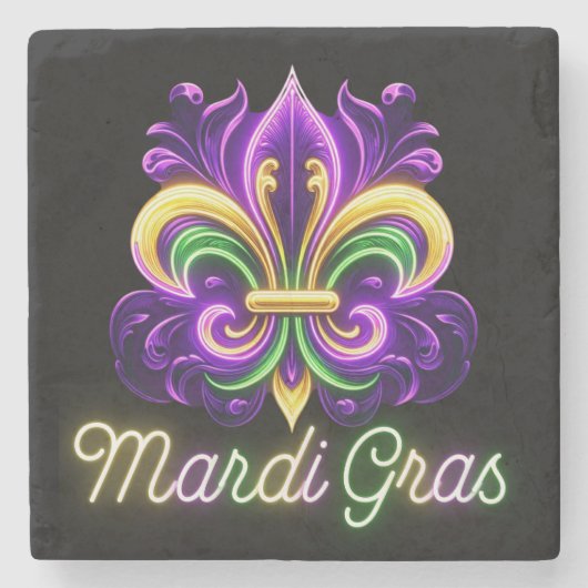 Lilie Neon Mardi Gras Steinuntersetzer (Vorderseite)