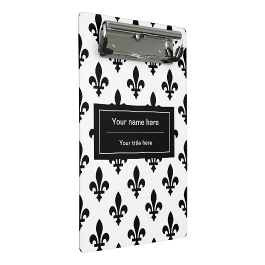Lilie Pattern, Französisch, Royal, Black Mini Klemmbrett (Schrägansicht)