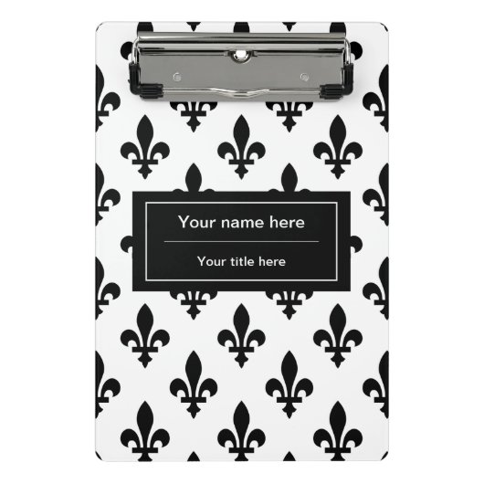 Lilie Pattern, Französisch, Royal, Black Mini Klemmbrett (Vorderseite)