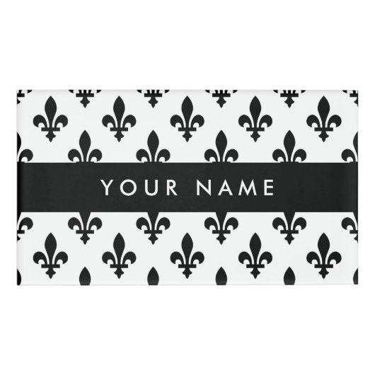 Lilie Pattern, Französisch, Royal, Black Namenschild (Vorderseite)