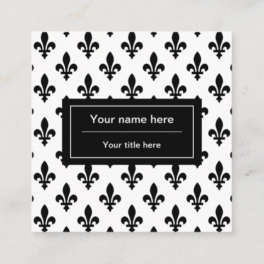 Lilie Pattern, Französisch, Royal, Black Quadratische Visitenkarte (Rückseite)