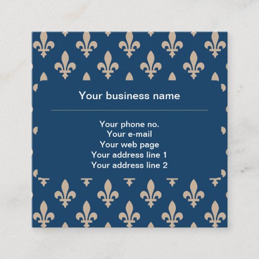 Lilie Pattern, Französisch, Royal, Cream, Blau Quadratische Visitenkarte (Vorderseite)