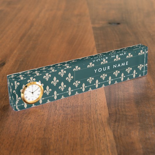 Lilie Pattern, Französisch, Royal, Cream, Green Namensplakette (Seite)