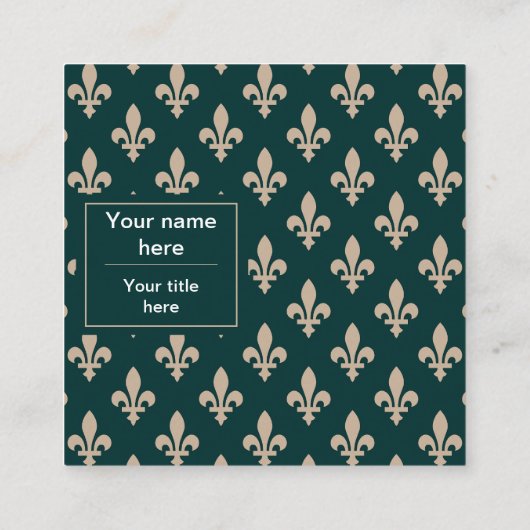 Lilie Pattern, Französisch, Royal, Cream, Green Quadratische Visitenkarte (Rückseite)