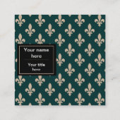 Lilie Pattern, Französisch, Royal, Cream, Green Quadratische Visitenkarte (Rückseite)