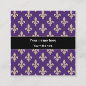 Lilie Pattern, Französisch, Royal, Cream, Lila Quadratische Visitenkarte (Rückseite)