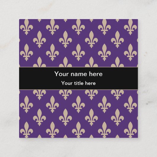 Lilie Pattern, Französisch, Royal, Cream, Lila Quadratische Visitenkarte (Rückseite)