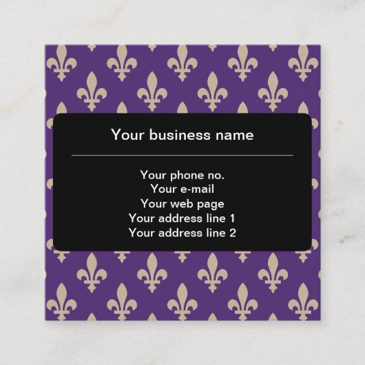 Lilie Pattern, Französisch, Royal, Cream, Lila Quadratische Visitenkarte (Vorderseite)