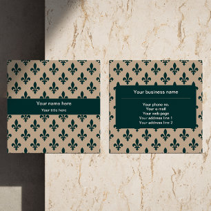 Lilie Pattern, Französisch, Royal, Green Quadratische Visitenkarte