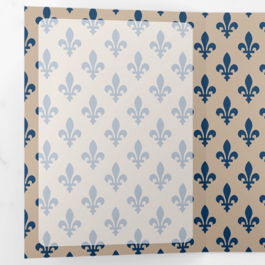 Lilie Pattern, Französisch, Royal, Navy Blue Dreifach Gefaltete Karte (Innen Erste Seite)