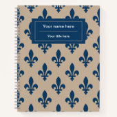 Lilie Pattern, Französisch, Royal, Navy Blue Notizblock (Vorderseite)