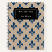 Lilie Pattern, Französisch, Royal, Navy Blue Notizblock (Vorderseite)