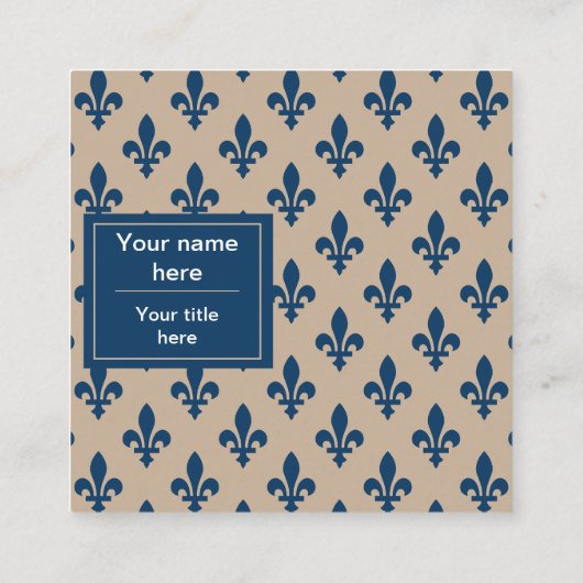 Lilie Pattern, Französisch, Royal, Navy Blue Quadratische Visitenkarte (Rückseite)