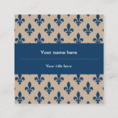 Lilie Pattern, Französisch, Royal, Navy Blue Quadratische Visitenkarte (Rückseite)