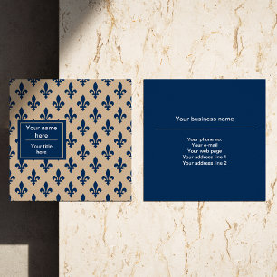 Lilie Pattern, Französisch, Royal, Navy Blue Quadratische Visitenkarte
